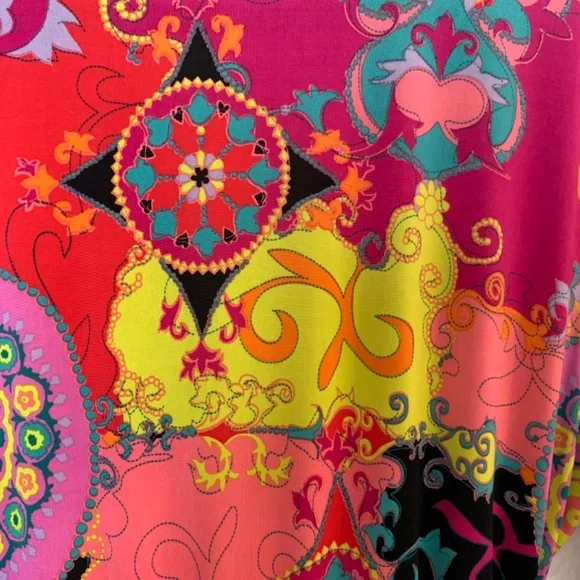 JOSIE Natori Short Robe Size Small Multicolor Print Boho Whimsy Hippie Pink - Picture 7 of 14